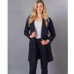 Betabrand Womens Black Travel Long Blazer Jacket Size Medium Snap Mid Length‎